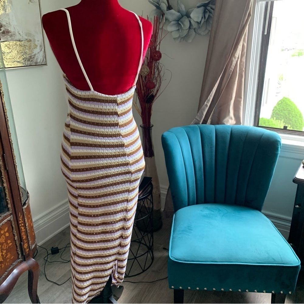 ASOS CROCHET MIDI DRESS CUTOUT STRIPE - Picture 5 of 13